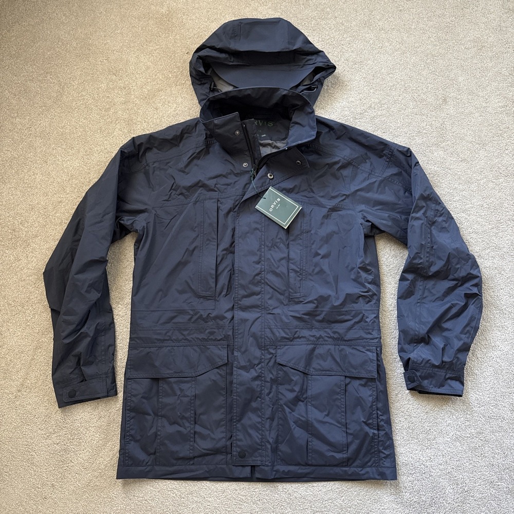Orvis Pursell Waterproof Jacket Mens‎ Sz M Blue Stowaway Hood NWT